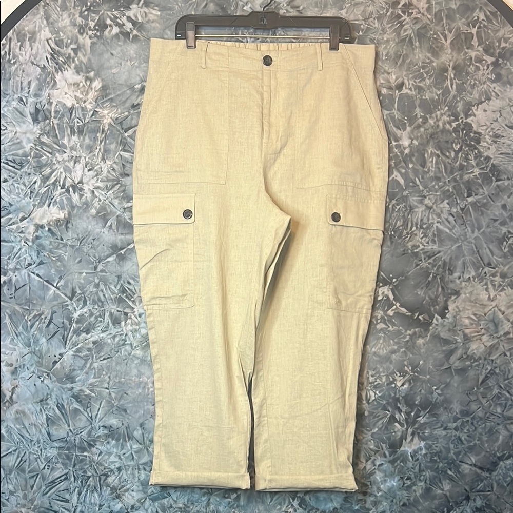 Ava & Viv Tan Wide Leg Tan Cargo Utility Linen Pants